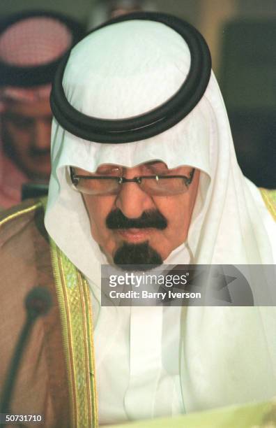 Saudi Crown Prince Abdullah in serious portrait during Arab League summit held October 21-22.