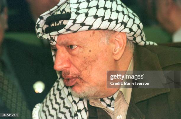 Palestinian leader Yasser Arafat in serious portrait during Arab League summit held October 21-22.