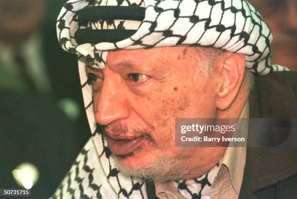 Palestinian leader Yasser Arafat in serious portrait during Arab League summit held October 21-22.