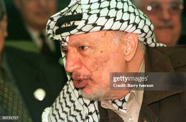 Palestinian leader Yasser Arafat in serious portrait during Arab League summit held October 21-22.