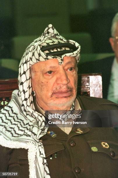 Palestinian leader Yasser Arafat in serious portrait during Arab League summit held October 21-22.