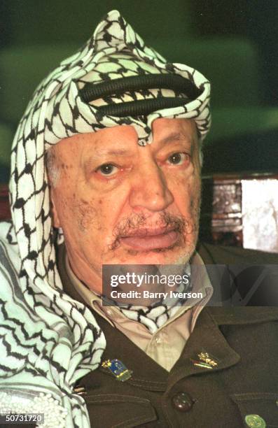 Palestinian leader Yasser Arafat in serious portrait during Arab League summit held October 21-22.