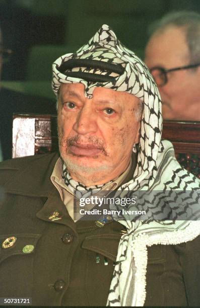 Palestinian leader Yasser Arafat in serious portrait during Arab League summit held October 21-22.