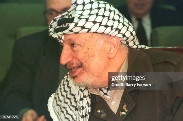 Palestinian leader Yasser Arafat in serious portrait during Arab League summit held October 21-22.