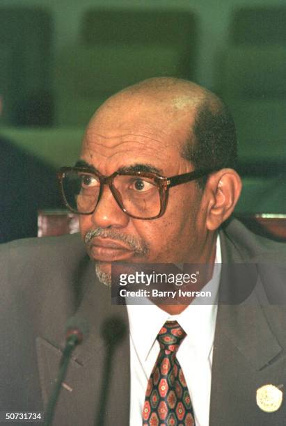 Sudan Pres. Omar Hassan Ahmed al-Bashir in serious portrait during Arab League summit held October 21-22.