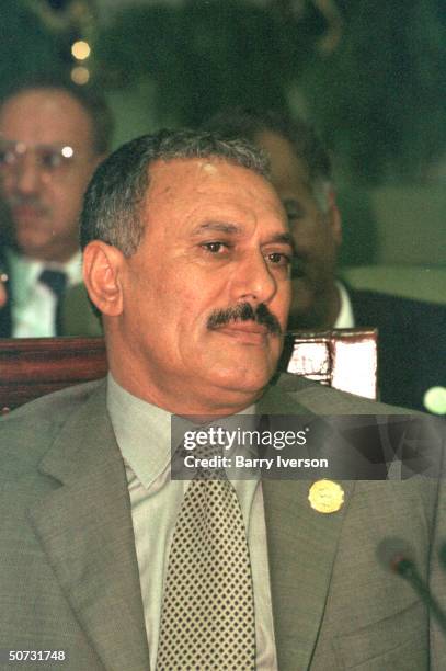 Yemen Pres. Ali Abdullah Saleh in serious portrait during Arab League summit held October 21-22.