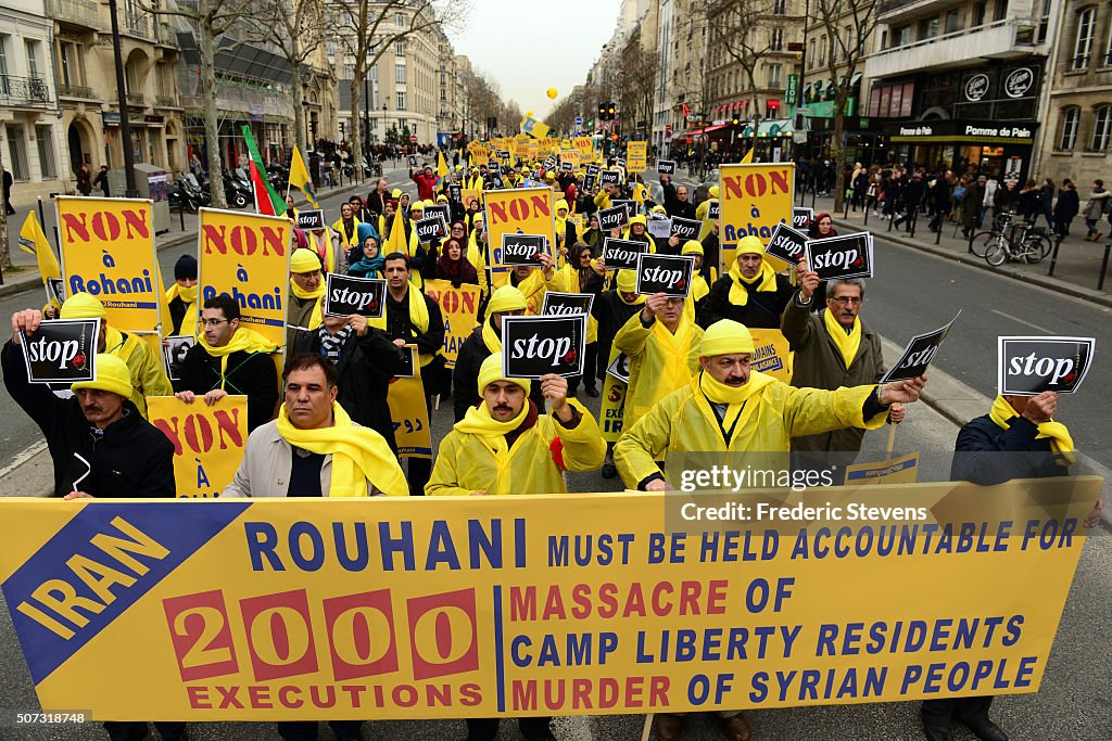 Iranian Dissidents Demonstrate Against The Visit Of Iranian President Rouhani In Paris