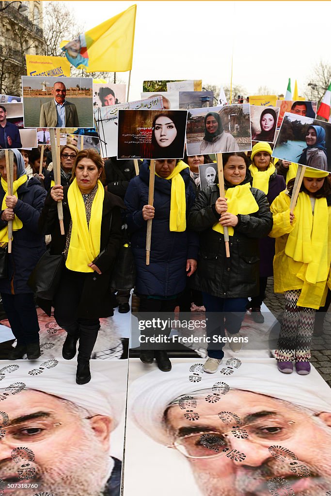 Iranian Dissidents Demonstrate Against The Visit Of Iranian President Rouhani In Paris