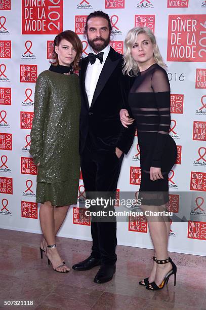 Celine Sallette, John Nollet and Cecile Cassel attend the Sidaction Gala Dinner 2016 as part of Paris Fashion Week on January 28, 2016 in Paris,...