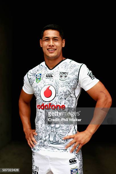 Roger Tuivasa-Sheck of the Vodafone Warriors poses for a portrait during the naming of the team to compete in the NRL Auckland Nines, at Mount Smart...