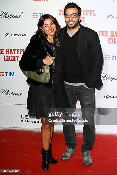 Laura Marafioti and Edoardo Leo walk the red carpet for 'The Hateful Eight' premiere on January 28, 2016 in Rome, Italy.