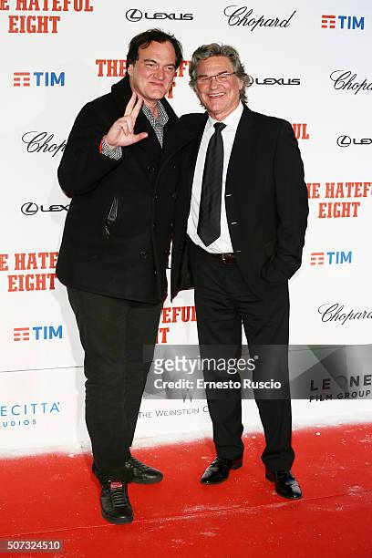 Director Quentin Tarantino and Kurt Russell walk the red carpet for 'The Hateful Eight' premiere on January 28, 2016 in Rome, Italy.