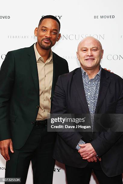 Will Smith and Brian Moore attend a special screening of "Concussion" at Ham Yard Hotel on January 28, 2016 in London, England.