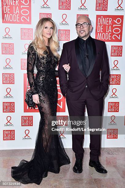 Julie Hantson and Pascal Obispo attendsthe Sidaction Gala Dinner 2016 as part of Paris Fashion Week on January 28, 2016 in Paris, France.