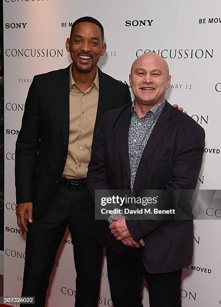 WillSmith and Brian Moore attend a special screening of "Concussion" hosted by Will Smith, Susanna Reid and Brian Moore at The Ham Yard Hotel on...