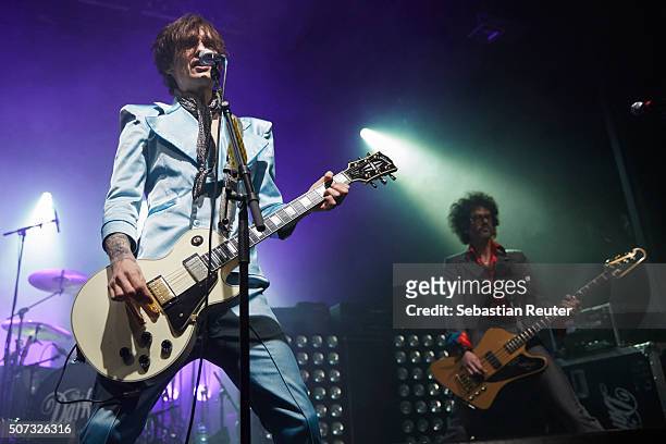 Justin Hawkins and Frankie Poullain of The Darkness perform at Columbia Theater on January 28, 2016 in Berlin, Germany.