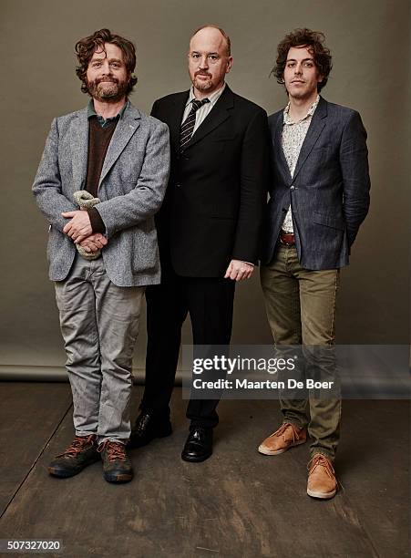 The cast of FX's 'Baskets' Zach Galifianakis, Louis C.K., and Jonathan Krisel pose in the Getty Images Portrait Studio at the 2016 Winter Television...