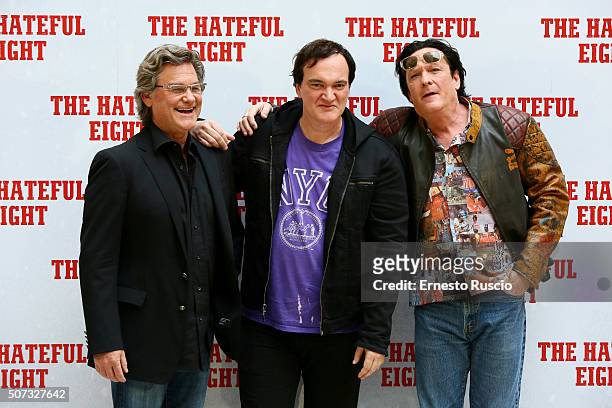 Kurt Russell, Quentin Tarantino and Michael Madsen attend the 'The Hateful Eight' photocall at Hassler Hotel on January 28, 2016 in Rome, Italy.
