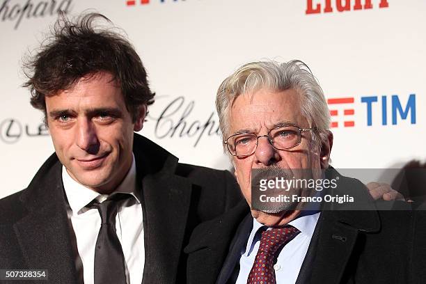 Adriano Giannini and Giancarlo Giannini walk the red carpet for 'The Hateful Eight' premiere at on January 28, 2016 in Rome, Italy.