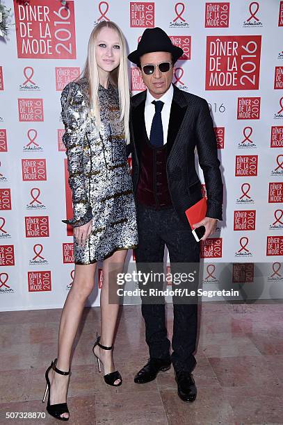 Yulia Lobova and Omar Harfouch attends the Sidaction Gala Dinner 2016 as part of Paris Fashion Week on January 28, 2016 in Paris, France.