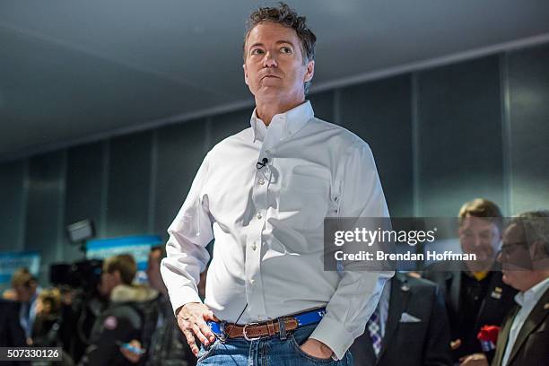 Republican presidential candidate Sen. Rand Paul stands on stage after speaking at a campaign event at Drake University on January 28, 2016 in Des...