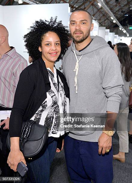 Aryn Drake-Lee and actor Jesse Williams attend the Art Los Angeles Contemporary 2016 Opening Night at Barker Hangar on January 28, 2016 in Santa...