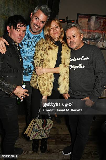 Robbie Furze, Lucas White, Sienna Miller and Nellee Hooper attend the launch of 100 Wardour St on January 28, 2016 in London, England.