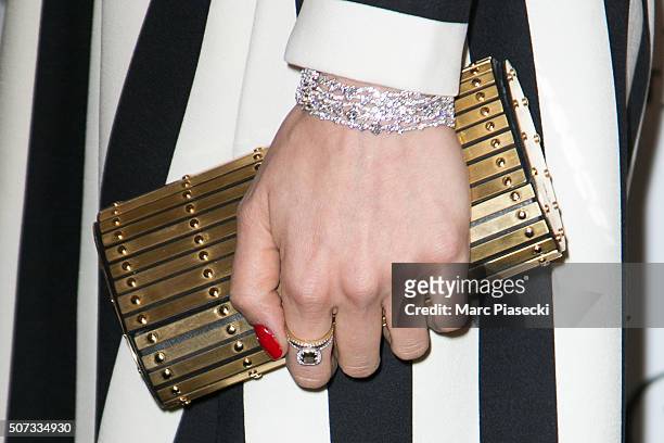 Anne-Sophie Mignaux, bracelet detail, attends the 'De Grisogono' La Boetie cocktail on January 28, 2016 in Paris, France.