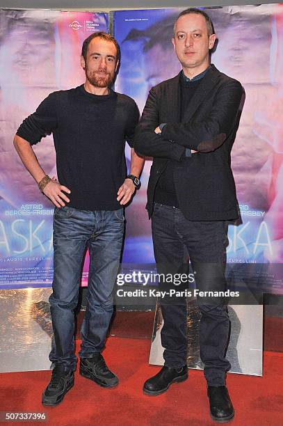 Elio Germano and Claudio Cupellini attend the "Alaska" Paris Premiere on January 28, 2016 in Paris, France.