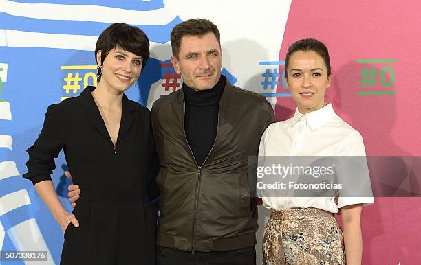 Barbara Lennie, Alex Brendemuhl and Veronica Sanchez attend the Movistar+ New Channel presentation at Telefonica Flagship Store on January 28, 2016...