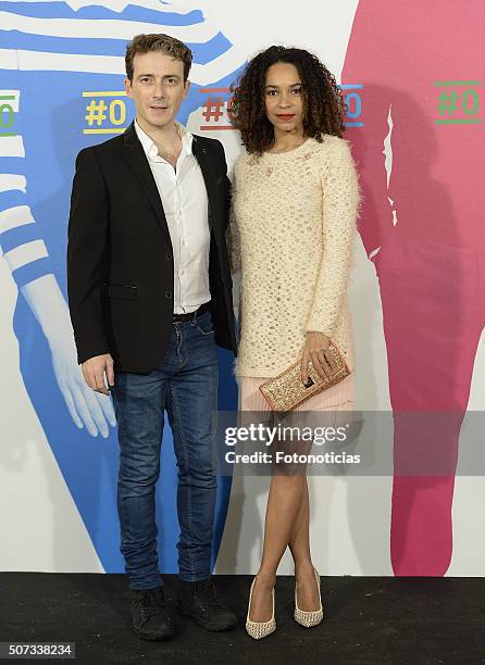 Victor Clavijo and Montse Pla attend the Movistar+ New Channel presentation at Telefonica Flagship Store on January 28, 2016 in Madrid, Spain.