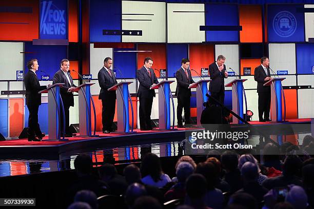 Republican presidential candidates Ohio Governor John Kasich, Jeb Bush, Sen. Marco Rubio , Sen. Ted Cruz , Ben Carson, New Jersey Governor Chris...