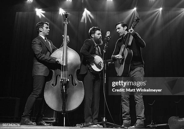 Bob Crawford, Scott Avett and Seth Avett of The Avett Brothers perform onstage during the "American Epic" Premiere during the 2016 Sundance Film...