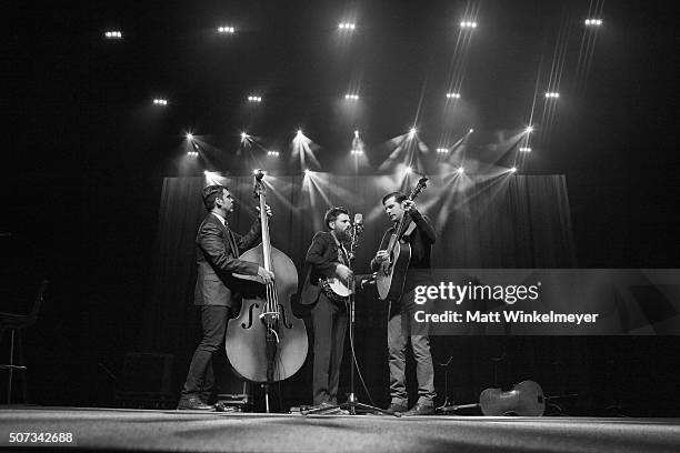 Bob Crawford, Scott Avett and Seth Avett of The Avett Brothers perform onstage during the "American Epic" Premiere during the 2016 Sundance Film...