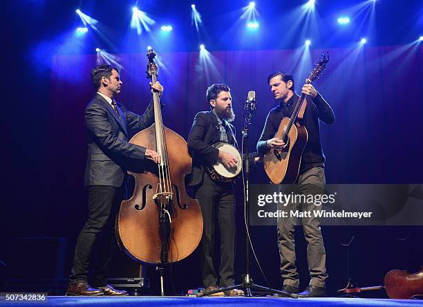 Bob Crawford, Scott Avett and Seth Avett of The Avett Brothers perform onstage during the "American Epic" Premiere during the 2016 Sundance Film...