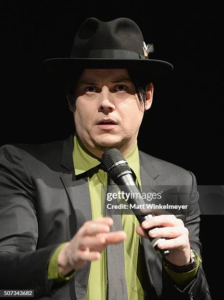 Jack White speaks onstage at the "American Epic" Premiere during the 2016 Sundance Film Festival at Eccles Center Theatre on January 28, 2016 in Park...