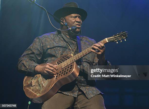 Musician Taj Mahal performs onstage at the "American Epic" Premiere during the 2016 Sundance Film Festival at Eccles Center Theatre on January 28,...