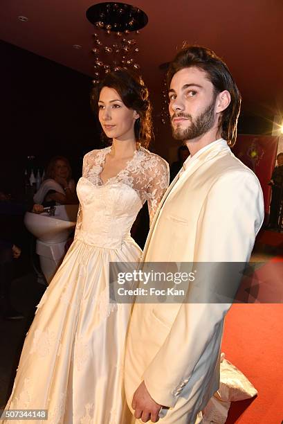 Couple' of models walk the Runway during the Jean Doucet 'Bonheur Pour Tous' Gay and Lesbian Wedding dresses show as part of Paris Fashion Week on...