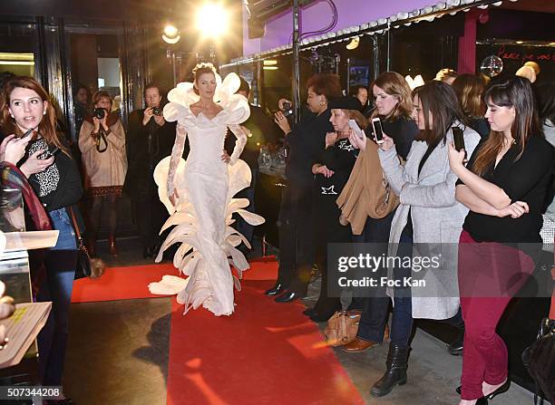 Model walks the Runway during the Jean Doucet 'Bonheur Pour Tous' Gay and Lesbian Wedding dresses show as part of Paris Fashion Week on January 28,...