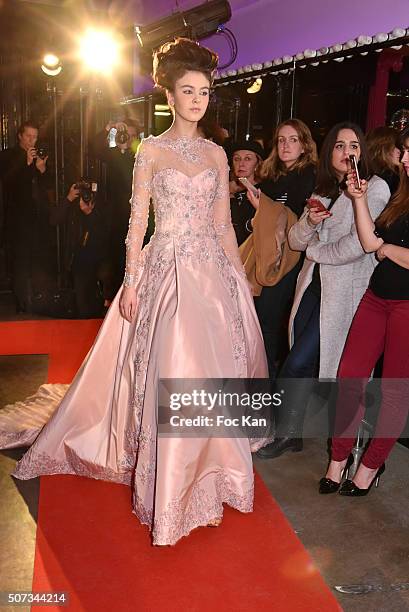 Model walks the Runway during the Jean Doucet 'Bonheur Pour Tous' Gay and Lesbian Wedding dresses show as part of Paris Fashion Week on January 28,...