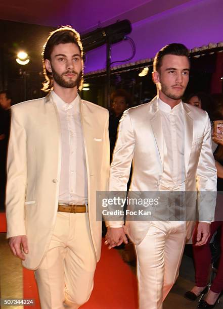 Couple' of models walk the Runway during the Jean Doucet 'Bonheur Pour Tous' Gay and Lesbian Wedding dresses show as part of Paris Fashion Week on...