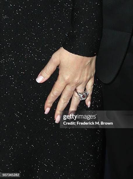 Singer Mariah Carey, engagement ring detail, attends the 2016 G'Day Los Angeles Gala at Vibiana on January 28, 2016 in Los Angeles, California.