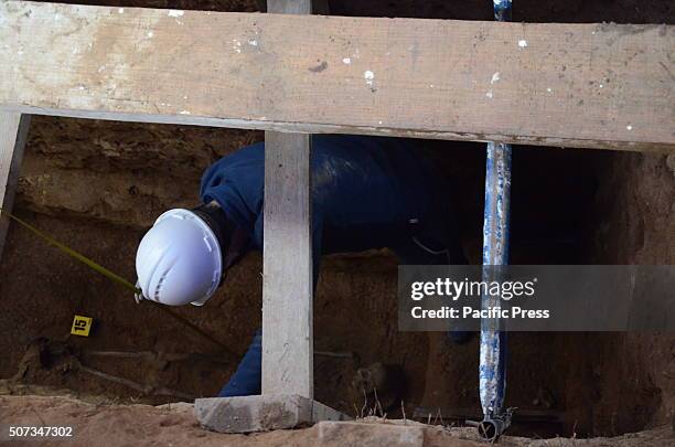 Volunteer of the asociation 'Recuperación de la Memoria Histórica' pictured searching for the remains of Spanish Timoteo Mendieta, murdered by...