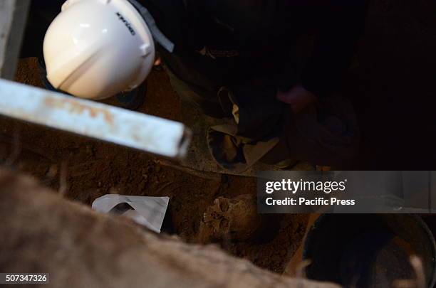 Volunteer of the asociation 'Recuperación de la Memoria Histórica' pictured searching for the remains of Spanish Timoteo Mendieta, murdered by...