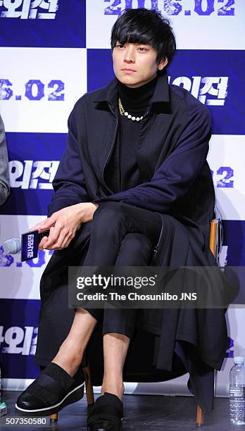 Kang Dong-won attends the movie "A Violent Prosecutor" press conference at CGV on January 4, 2016 in Seoul, South Korea.