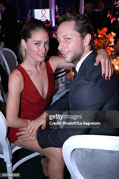 Model Doutzen Kroes and Writer Derek Blasberg attend the Sidaction Gala Dinner 2016 as part of Paris Fashion Week. Held at Pavillon d'Armenonville on...