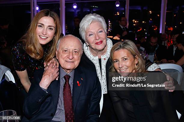 Julie Gayet, Pierre Berge, Line Renaud and Claire Chazal attend the Sidaction Gala Dinner 2016 as part of Paris Fashion Week. Held at Pavillon...