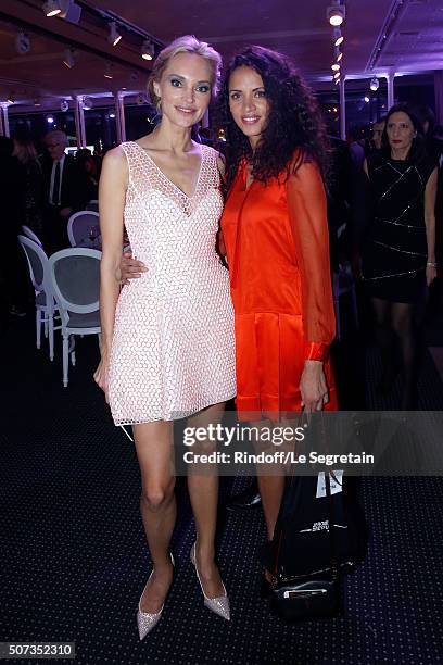 Models Inna Zobova and Noemie Lenoir attend the Sidaction Gala Dinner 2016 as part of Paris Fashion Week. Held at Pavillon d'Armenonville on January...