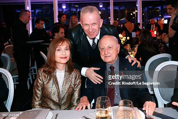Isabelle Huppert, Jean-Paul Gaultier and Pierre Berge attend the Sidaction Gala Dinner 2016 as part of Paris Fashion Week. Held at Pavillon...
