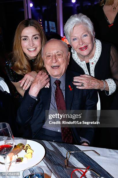 Julie Gayet, Pierre Berge and Line Renaud attend the Sidaction Gala Dinner 2016 as part of Paris Fashion Week. Held at Pavillon d'Armenonville on...